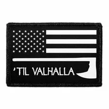 Pull Patch Til Valhalla US Flag Black And White patch med velcro