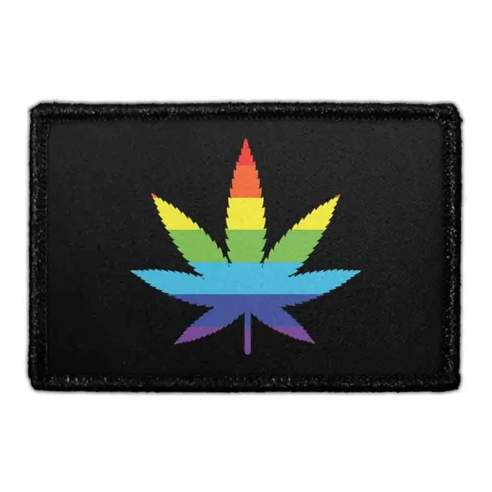 Pull Patch Pride Rainbow Pot Leaf velcromærke 76x51 mm