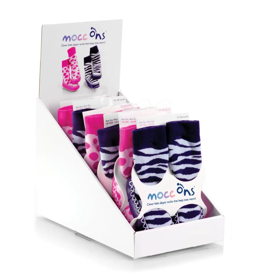 Sock Ons Mocc Ons displayboks til butik pap