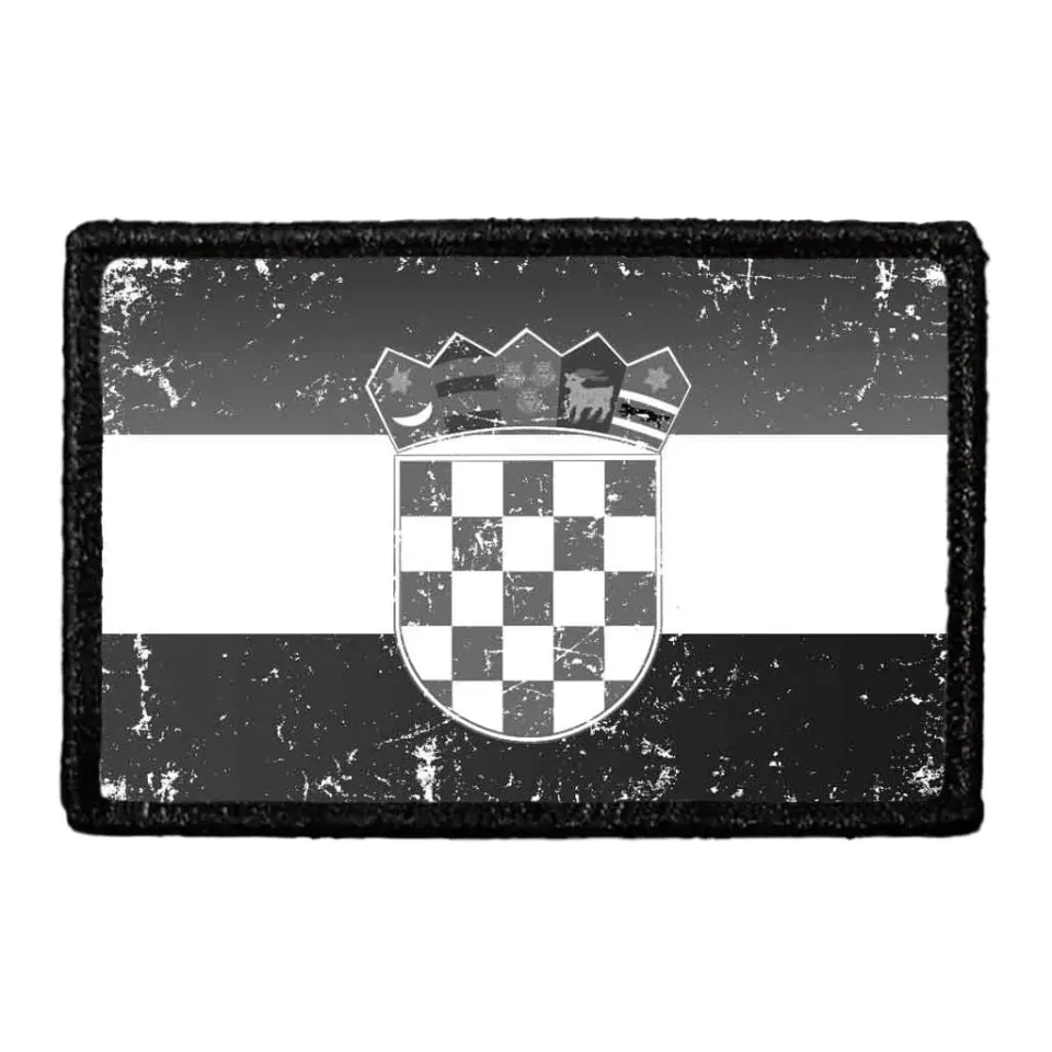 Pull Patch Croatia Flag Distressed patch sort/hvid slidt