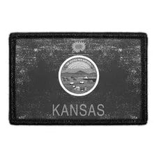 Pull Patch Kansas State Flag patch med velcro sort-hvid