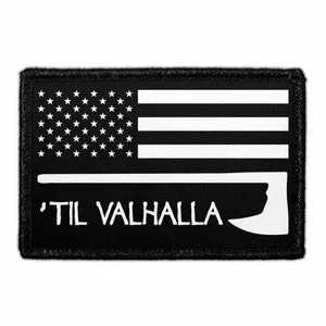 Pull Patch Til Valhalla US Flag Black And White patch med velcro