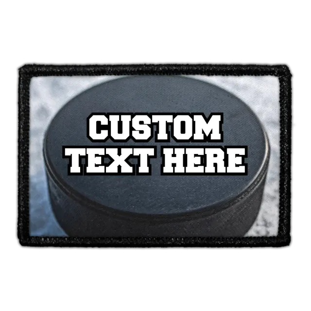 Pull Patch Custom ishockey puck patch med egen tekst 76mm