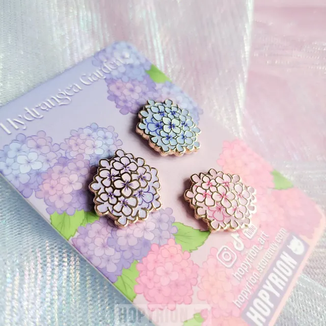 Hopyrion Hydrangea Set emaljepins guld 3 stk blomst