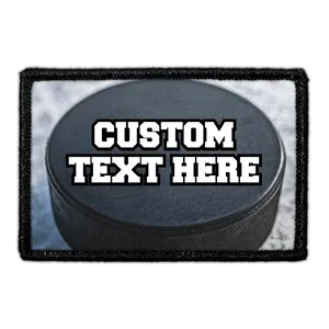 Pull Patch Custom ishockey puck patch med egen tekst 76mm