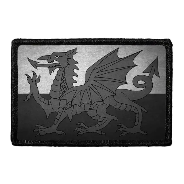 Pull Patch Wales Flag patch sort-hvid vintage velcro