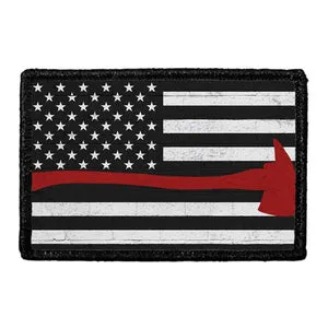 Pull Patch American Flag Firefighter Axe patch sort hvid
