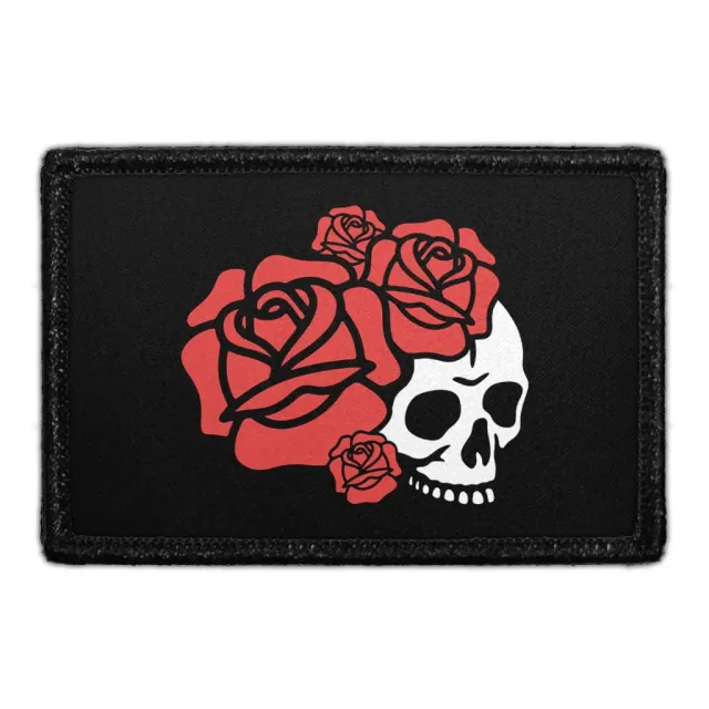 Pull Patch Skull Roses patch med velcro roser