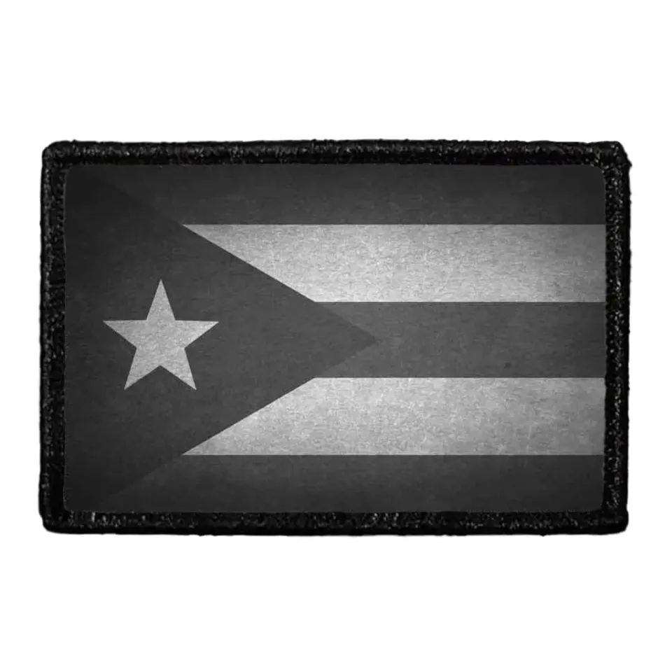 Pull Patch Puerto Rico Flag patch sort-hvid velcro