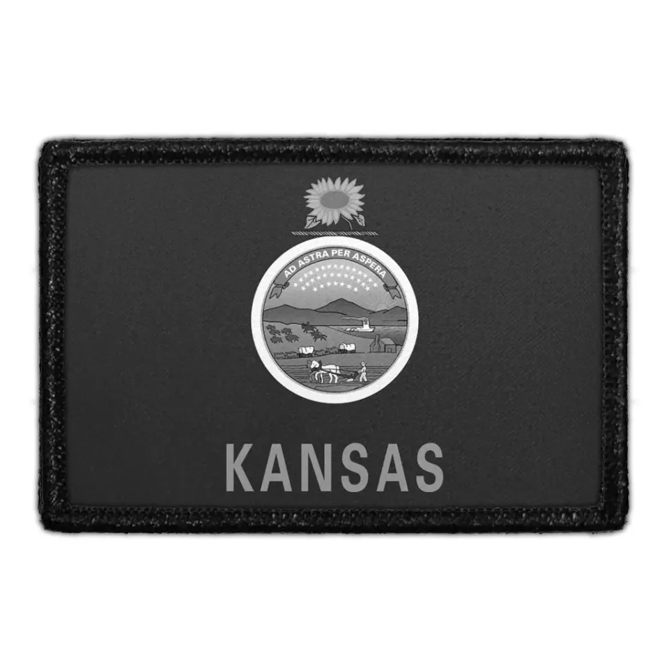 Pull Patch Kansas State Flag patch sort hvid velcro