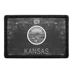 Pull Patch Kansas State Flag patch med velcro sort-hvid