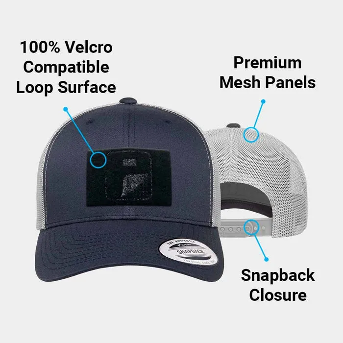 Pull Patch Trucker Curved Bill Snapback kasket navy sølv mesh