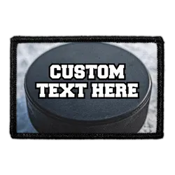 Pull Patch Custom ishockey puck patch med egen tekst 76mm