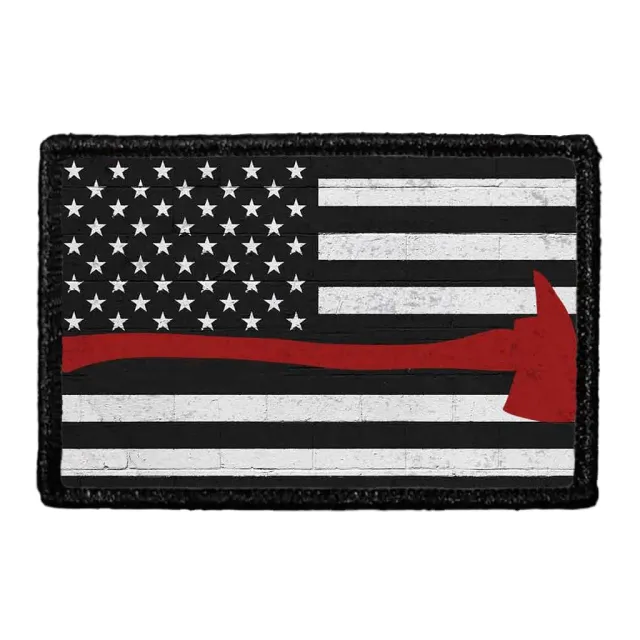 Pull Patch American Flag Firefighter Axe patch sort hvid