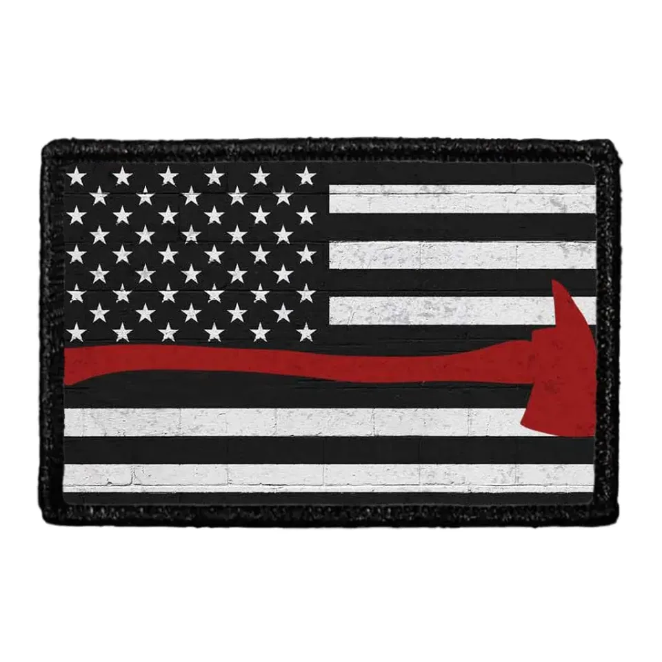 Pull Patch American Flag Firefighter Axe patch sort hvid
