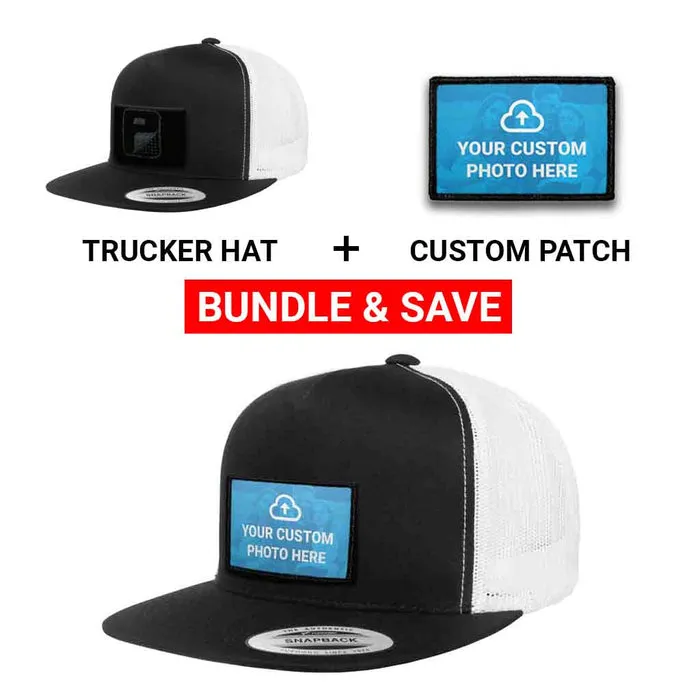 Pull Patch Custom Photo truckerkasket sort hvid snapback