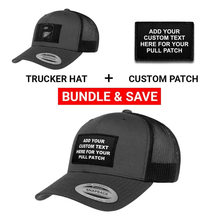 Pull Patch 4 Lines Custom Text trucker kasket charcoal