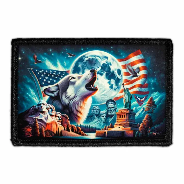 Pull Patch Patriotic Wolf Howling At The Moon patch med velcro ulv