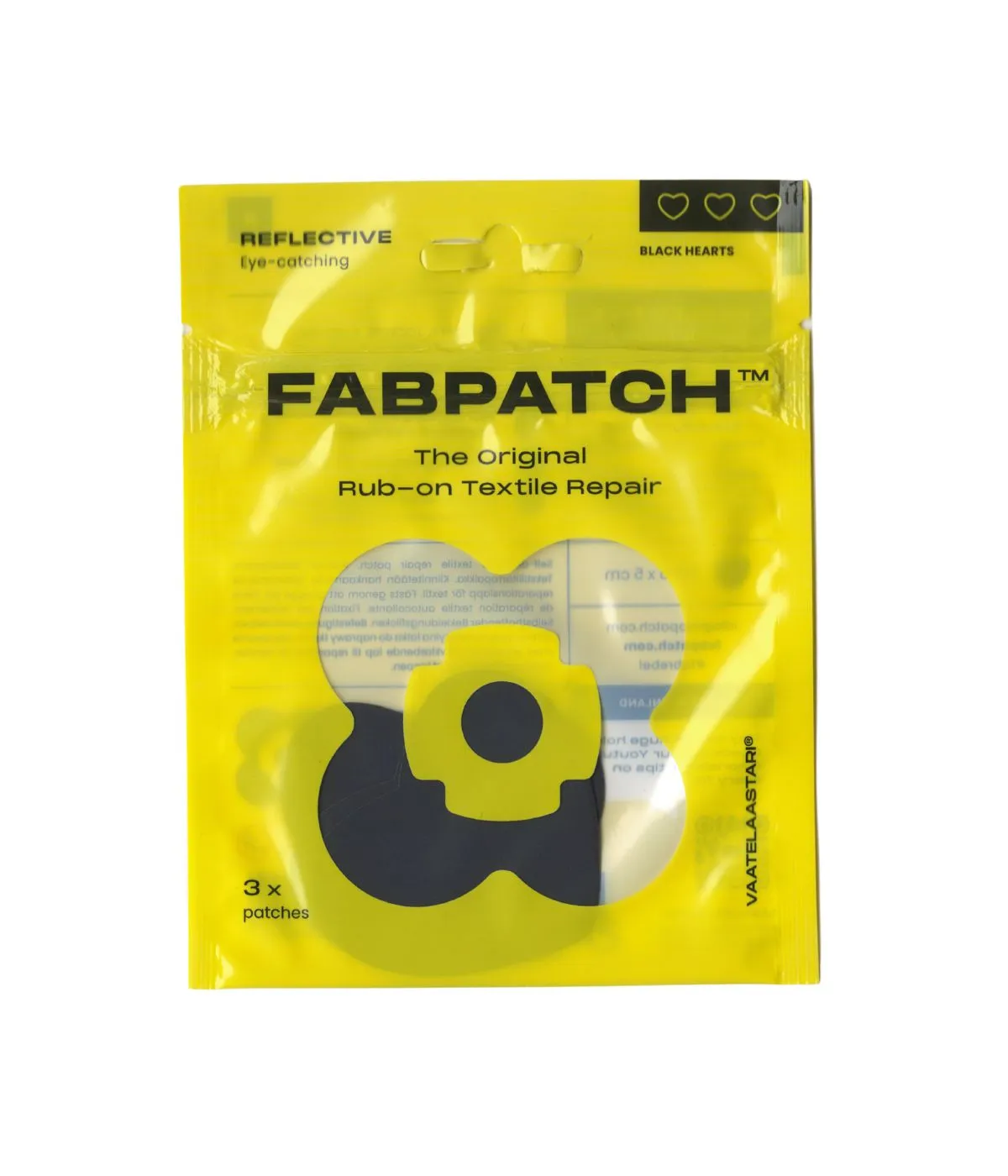 FabPatch Reflective Black Hearts lapper 3-pak sort