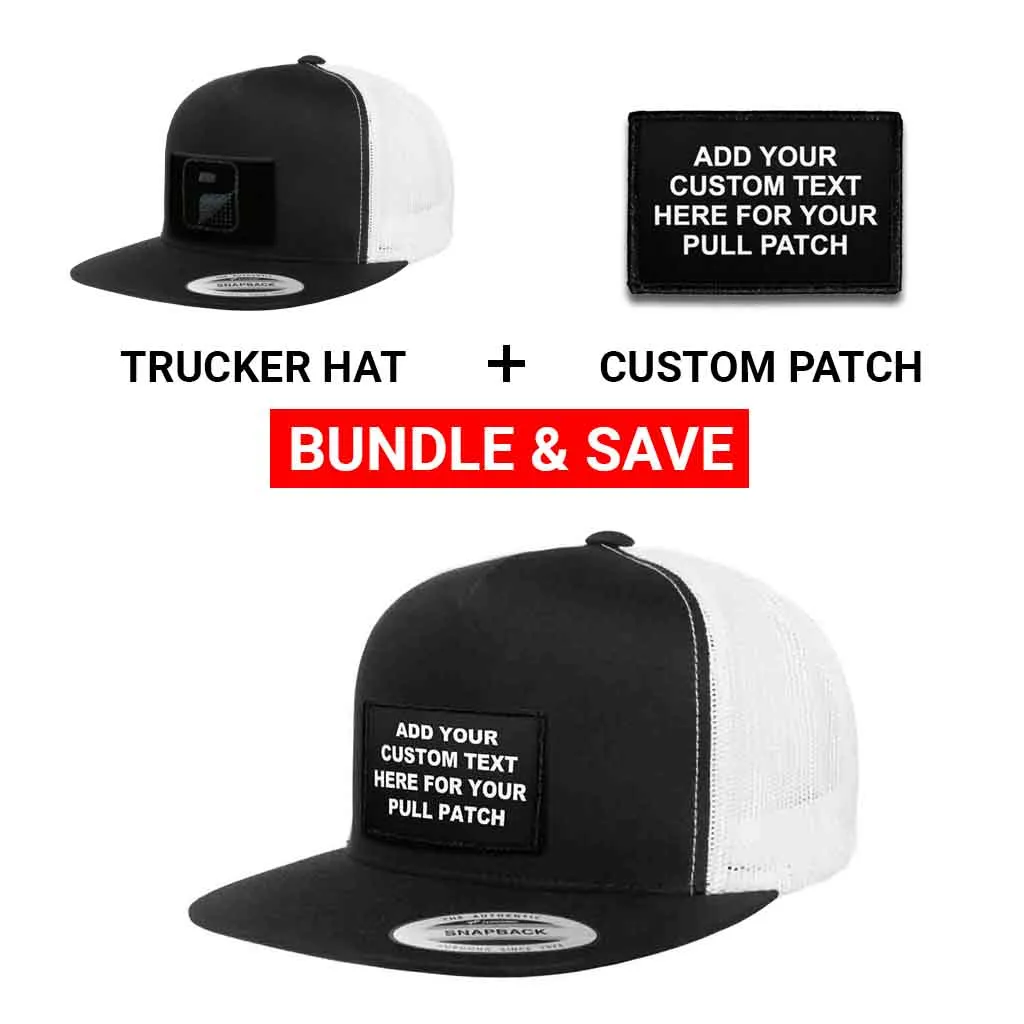 Pull Patch Custom Text 4 Lines trucker kasket + patch sort/hvid