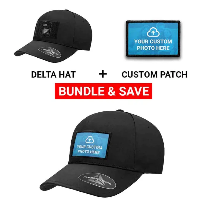 Pull Patch Custom Photo + Delta Flexfit kasket sort L/XL