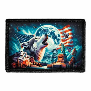 Pull Patch Patriotic Wolf Howling At The Moon patch med velcro ulv
