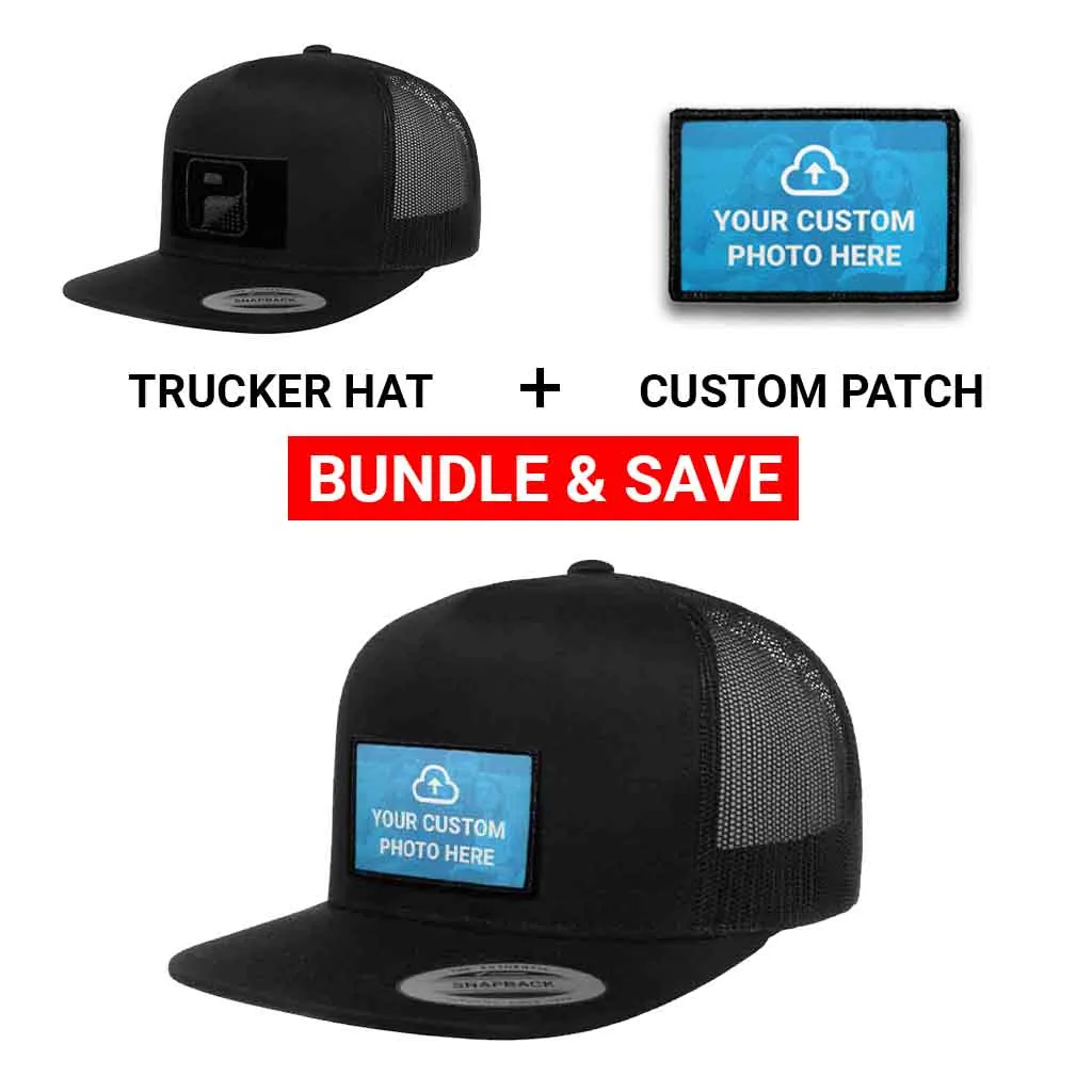 Pull Patch Custom Photo Flat Bill truckerkasket sort bundle