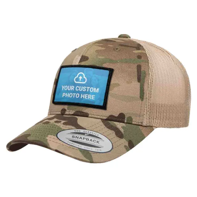 Pull Patch Custom Photo Curved Bill Multicam Trucker Hat kasket camo