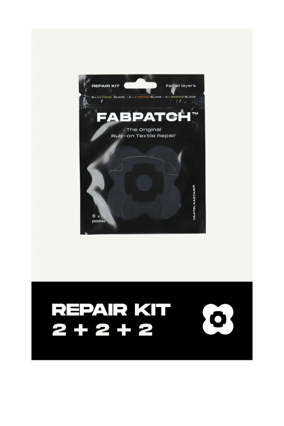 FabPatch Repair Kit Black Trio lapper 6-pak sort