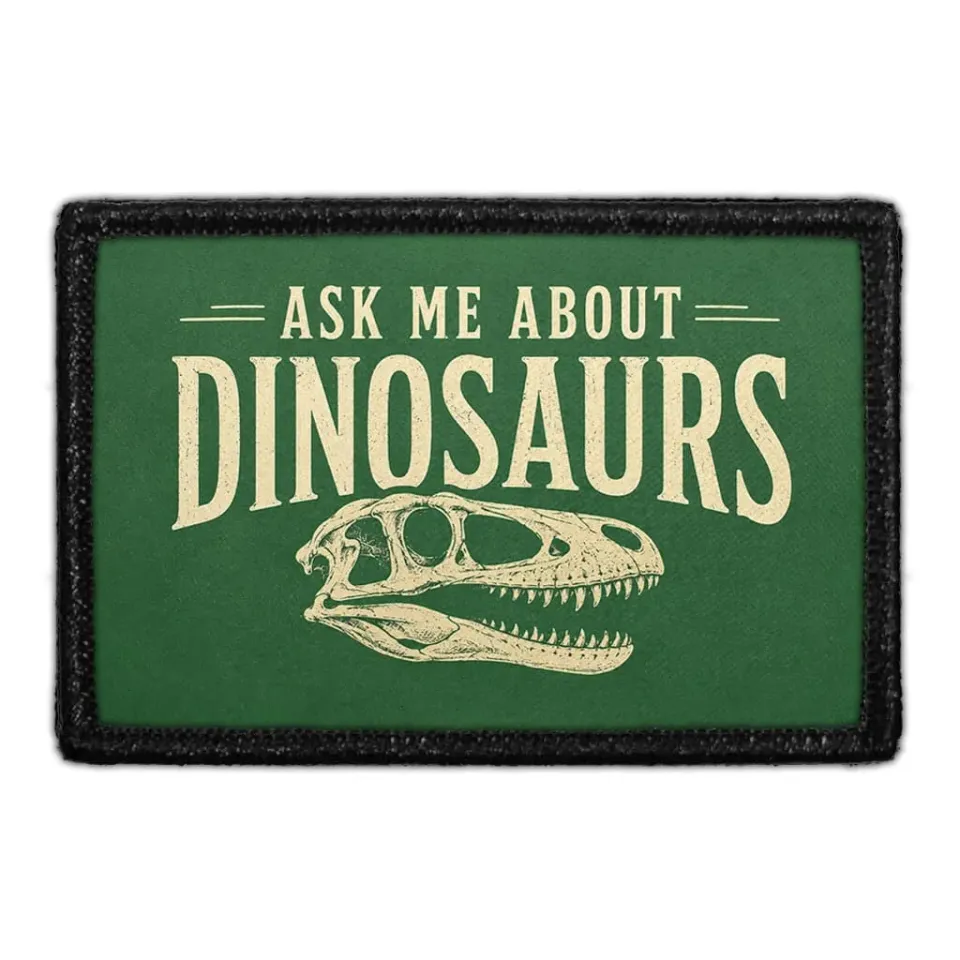 Pull Patch Ask Me About Dinosaurs patch 3x2 dinosaur