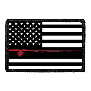 Pull Patch US Flag Fly Fishing sort hvid patch velcro