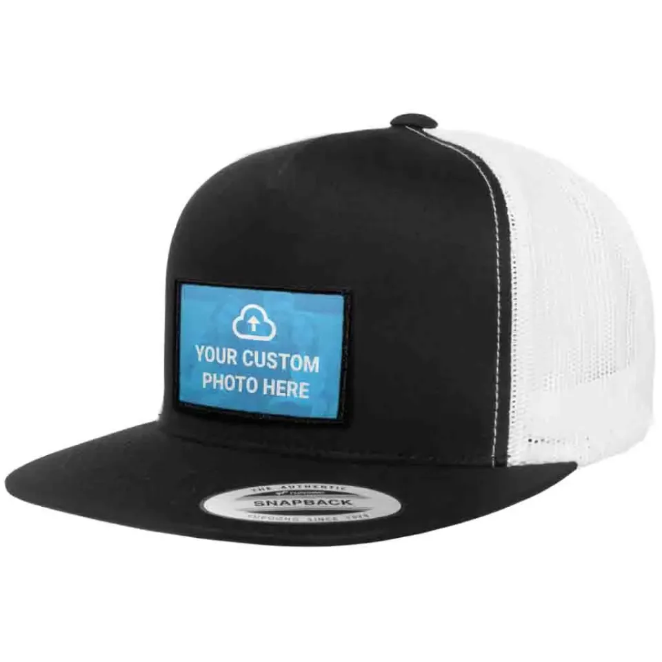 Pull Patch Custom Photo truckerkasket sort hvid snapback