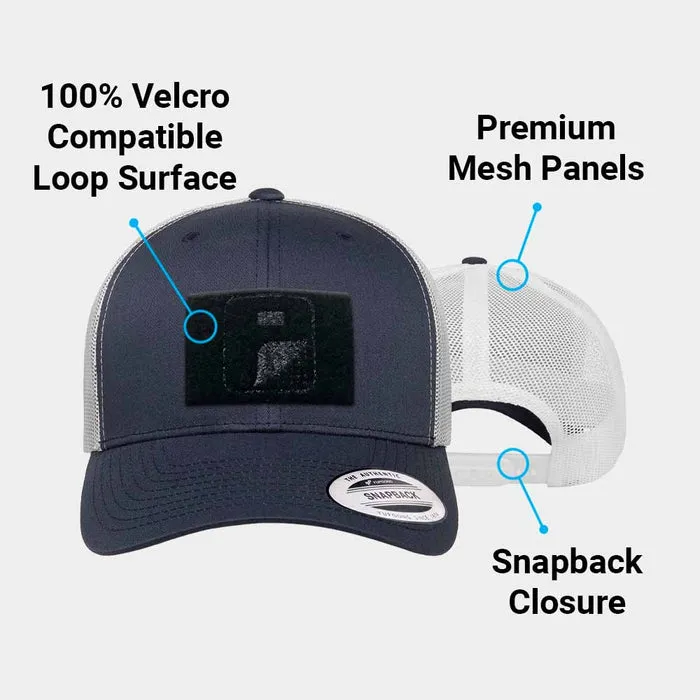 Pull Patch Trucker Curved Bill Snapback kasket navy hvid mesh