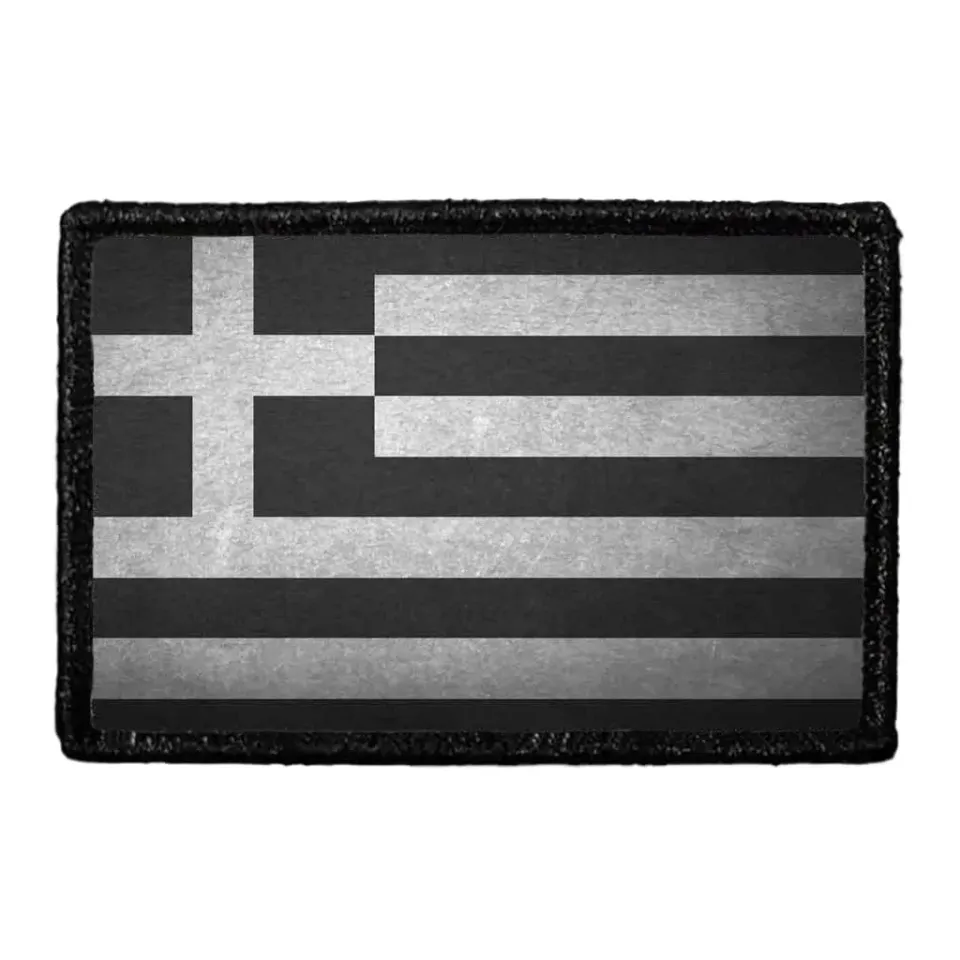 Pull Patch Greece Flag Black and White Distressed patch