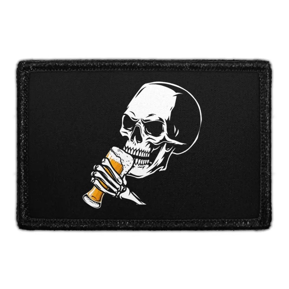 Pull Patch Skull Drinking Beer patch 1 stk med øl-kranie