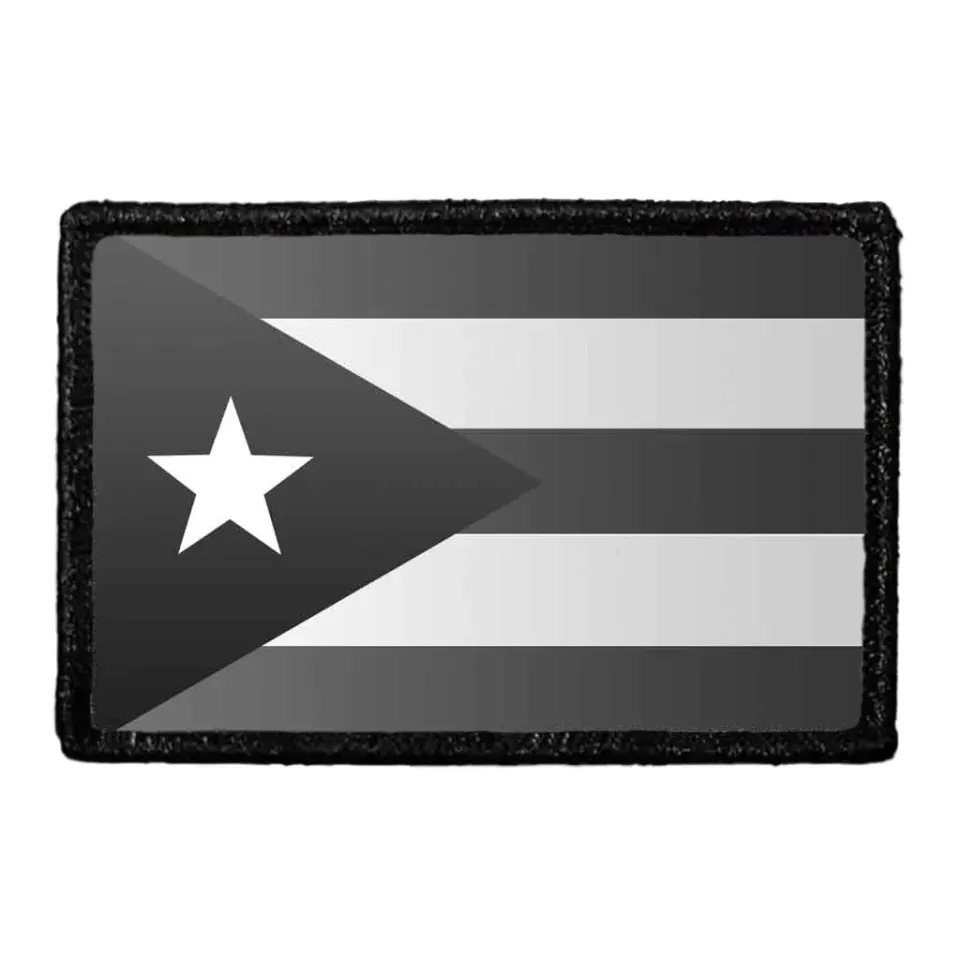 Pull Patch Puerto Rico Flag patch sort-hvid velcro