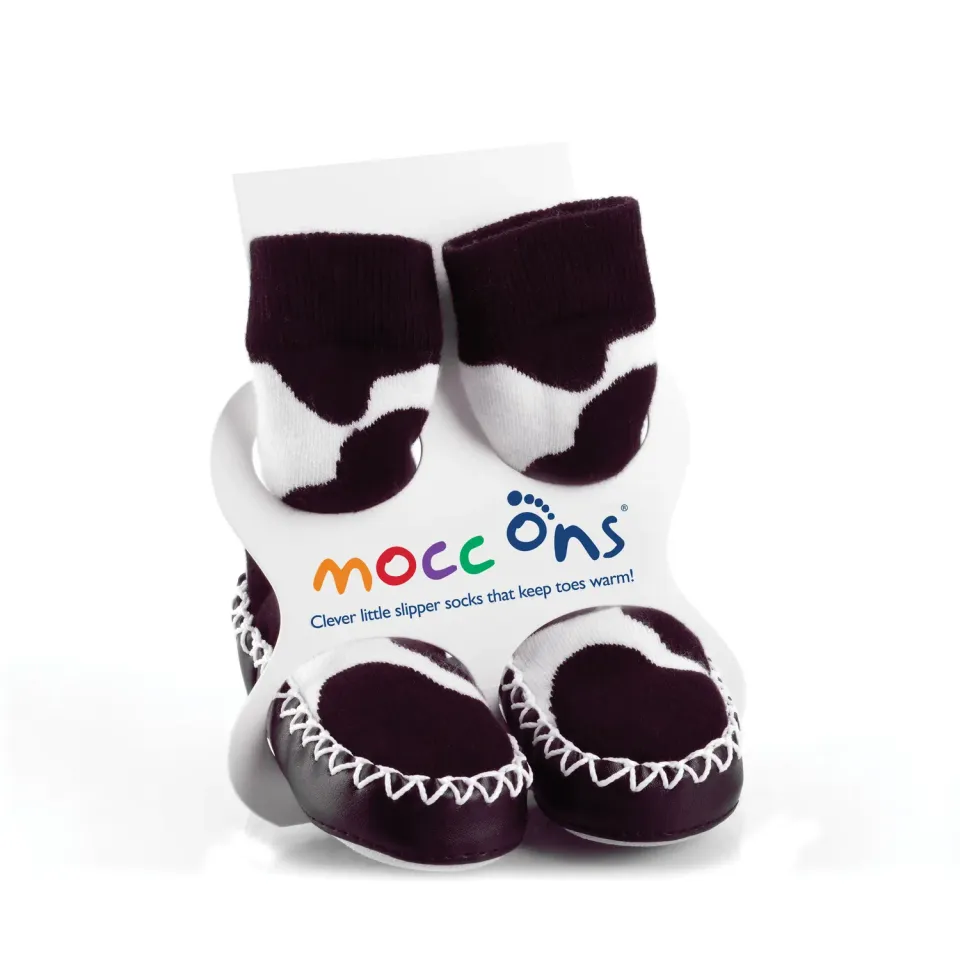 Sock Ons Mocc Ons Unisex sutsko cow print 6-12 mdr lædersål