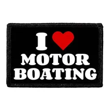 Pull Patch I Love Motor Boating patch med velcro fræk tekst